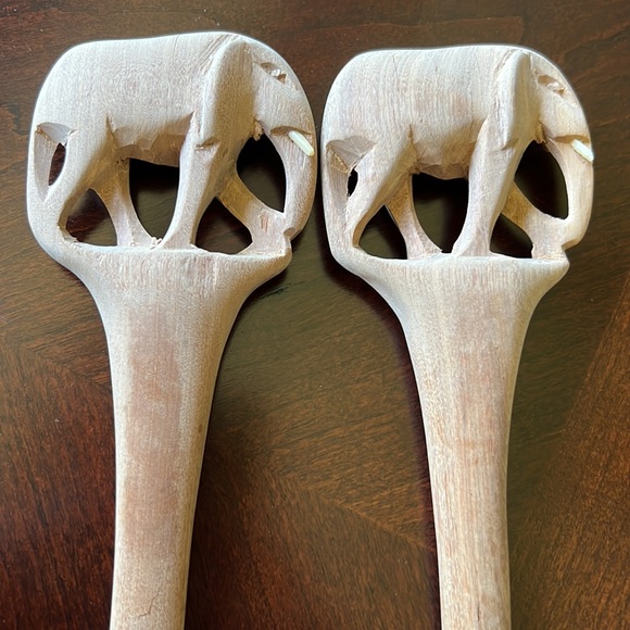 Salad servers Wooden carved Elephant design - Picture 2 of 14